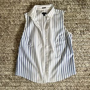 Talbots Blue and White Striped Sleeveless Button Down